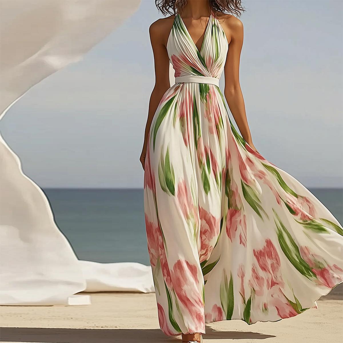 Elegant Floral Print Floral Print Maxi Dress