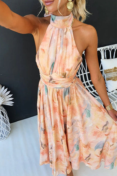Aurora Monroe | Watercolor Halter Maxi Dress