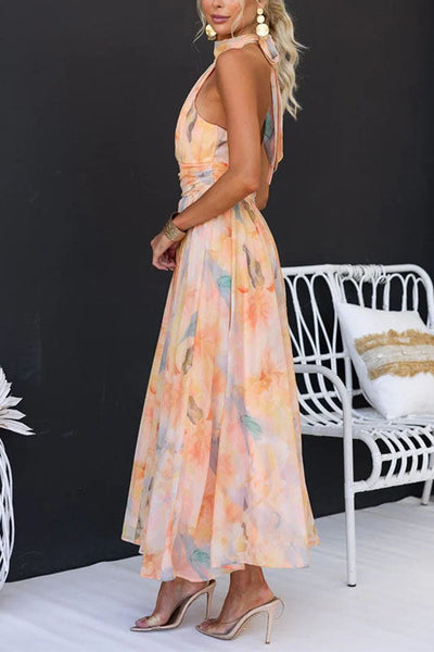 Aurora Monroe | Watercolor Halter Maxi Dress