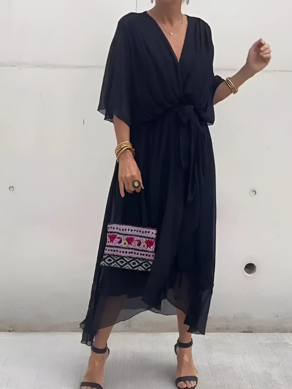 Pauline – Draped V-Neck Midi Dress