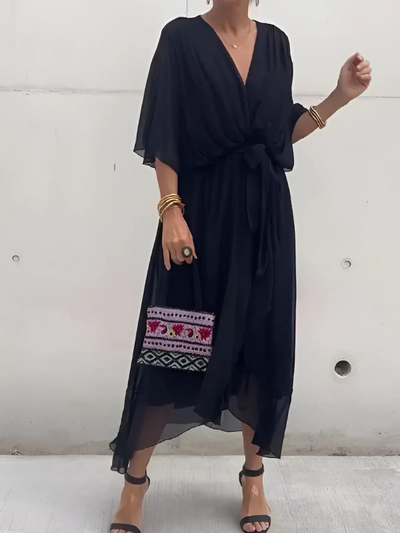 Pauline – Draped V-Neck Midi Dress