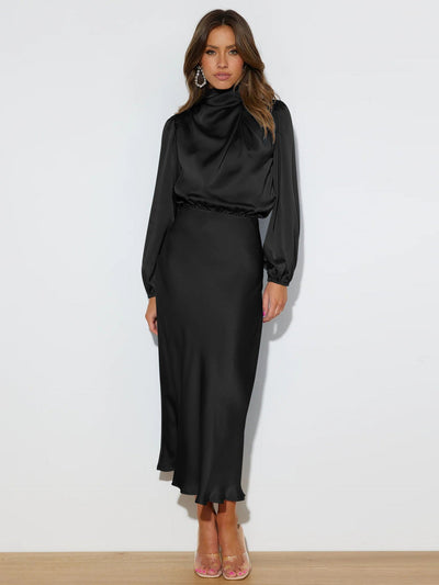 Abi – High Neck Satin Midi Dress