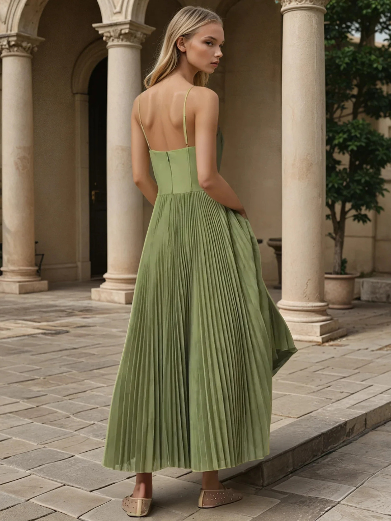 Anwenya – Pleated Midi Evening Dress