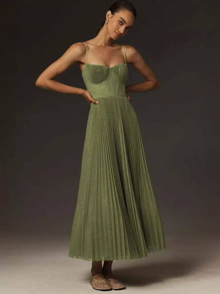 Anwenya – Pleated Midi Evening Dress