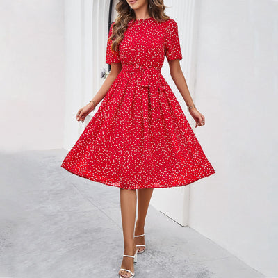 Willa – Belted Polka Dot Midi Dress