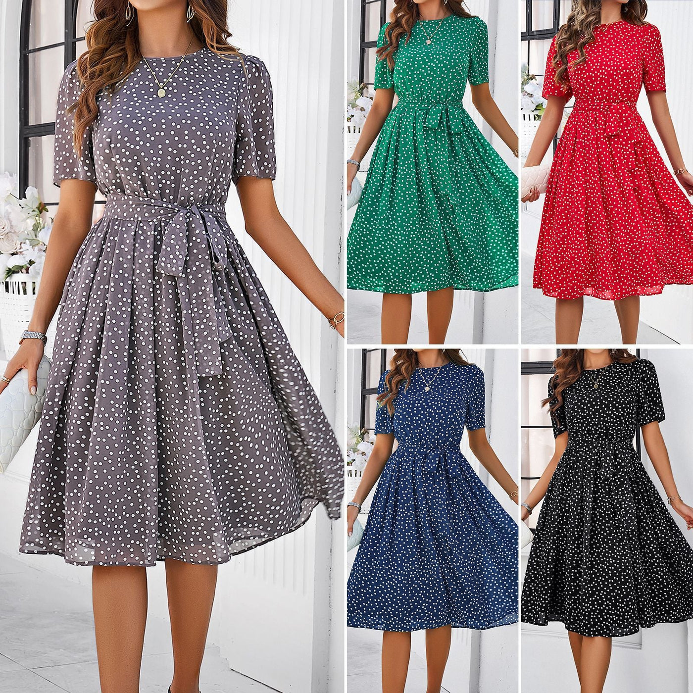Willa – Belted Polka Dot Midi Dress