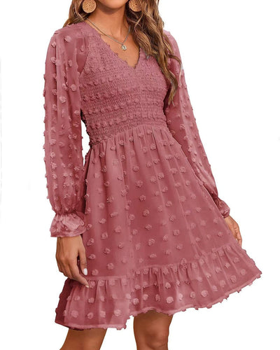 Lina – Textured Long Sleeve Smock Dress