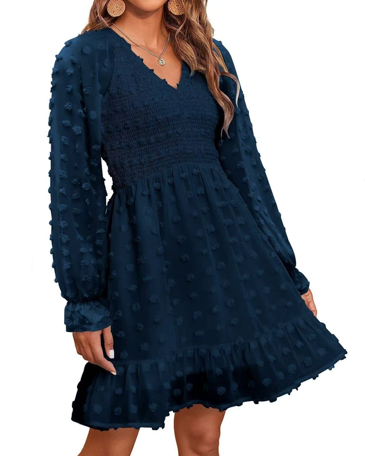 Lina – Textured Long Sleeve Smock Dress