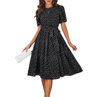 Willa – Belted Polka Dot Midi Dress