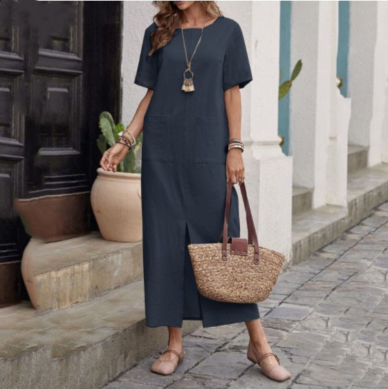 Renate – Short Sleeve Pocket Maxi Dress