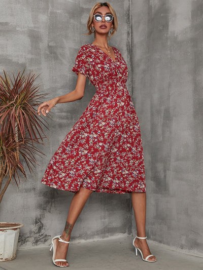 Mayumi – Printed V-Neck Midi Dress