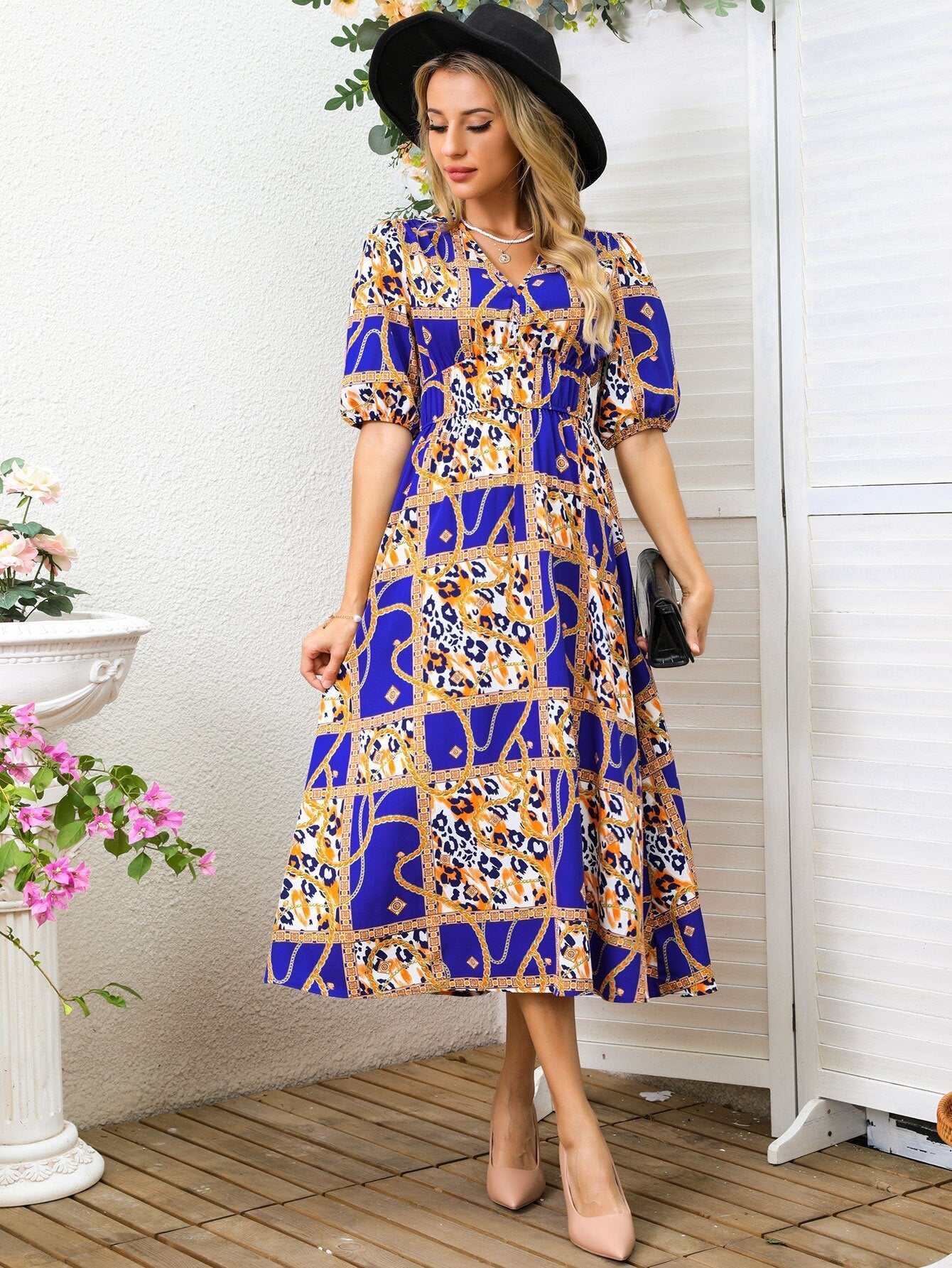 Brunhild – Ornate Pattern Midi Dress