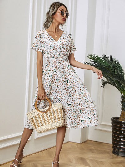 Mayumi – Printed V-Neck Midi Dress