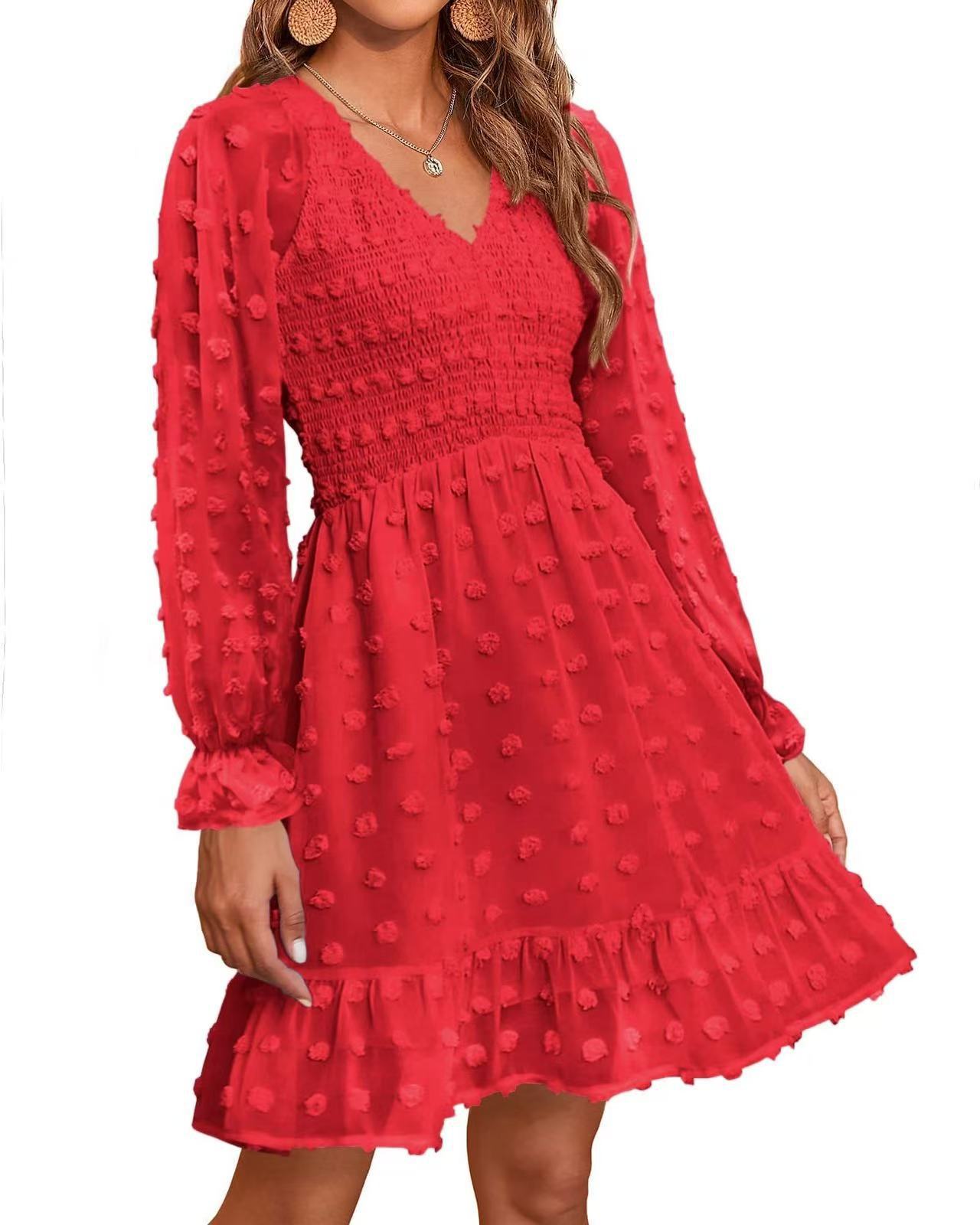 Lina – Textured Long Sleeve Smock Dress