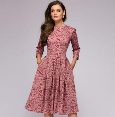 Moira – Elegant Midi Dress with Floral Design
