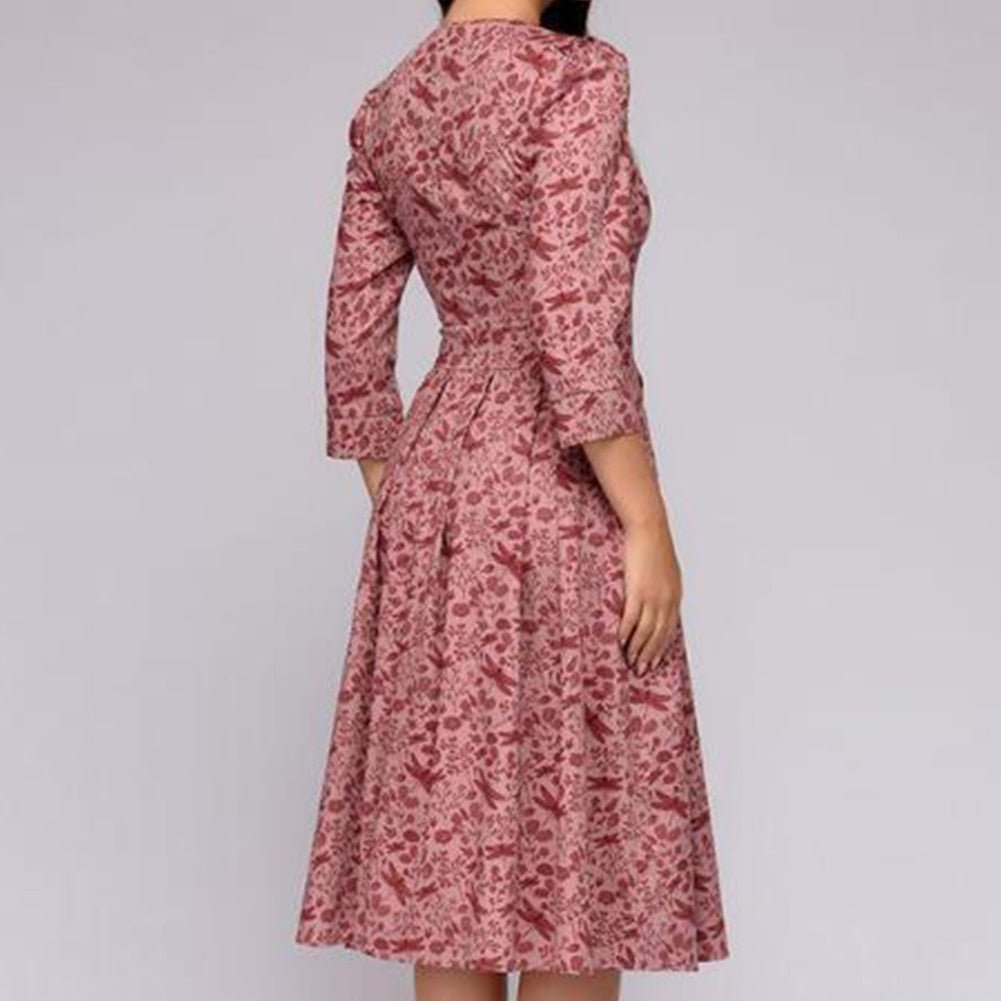 Moira – Elegant Midi Dress with Floral Design