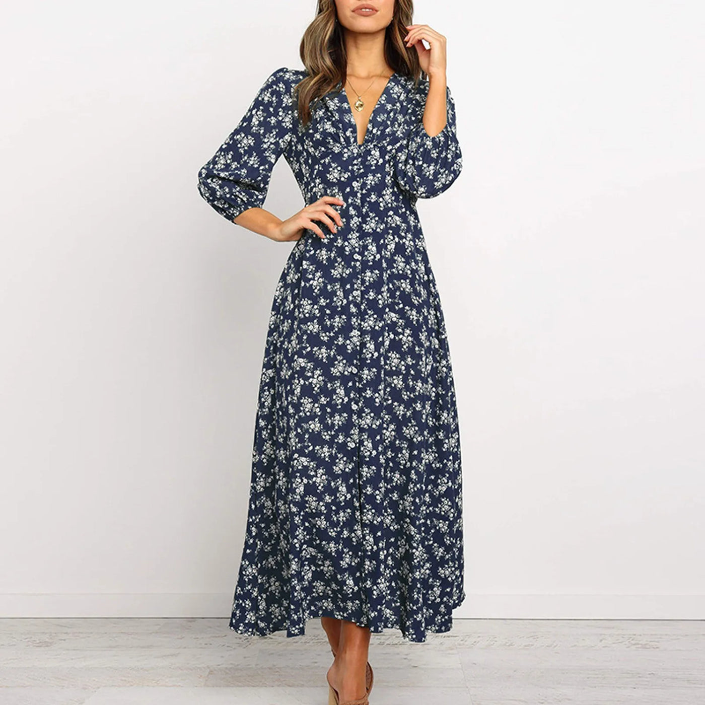 Chloe – Button Front Floral Midi Dress
