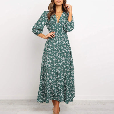 Chloe – Button Front Floral Midi Dress