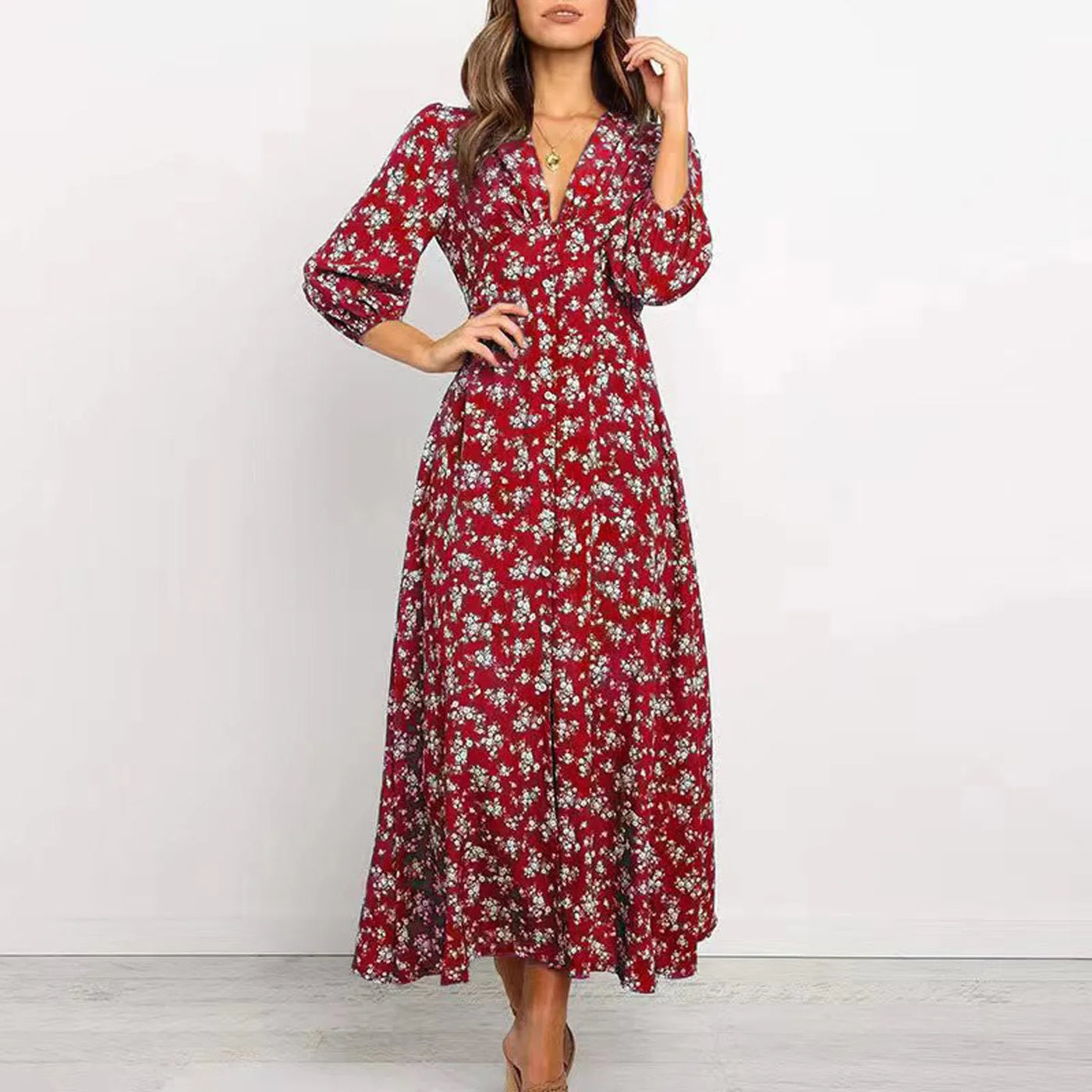 Chloe – Button Front Floral Midi Dress