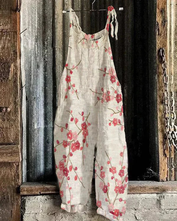 Lemoine™ | Japanese Retro Jumpsuit in Plum Blossom Art