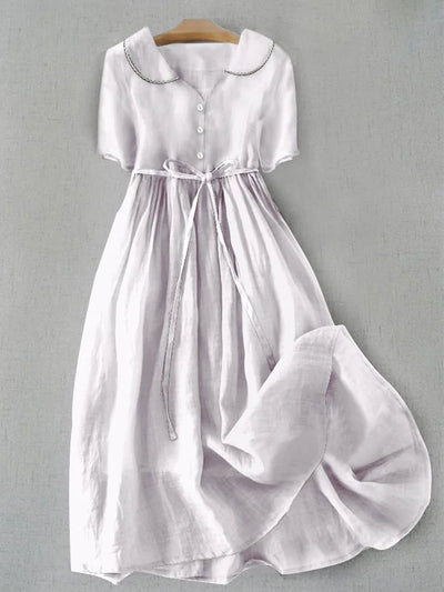 Isla - Elegant Cotton Linen Mid Sleeve Dress